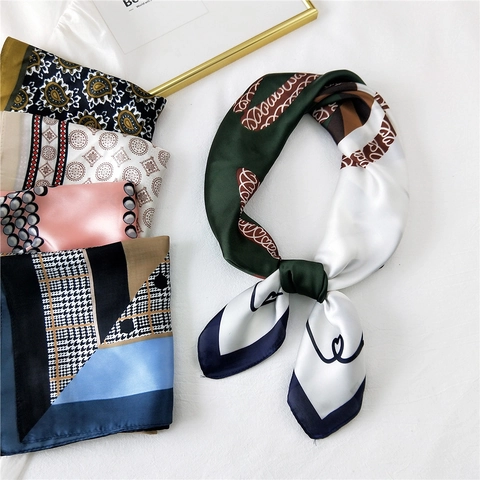 Square Scarf Women Elegant Satin Like Polyester Neck Head Wrap Various Prints Heart Paisley Geometric Pattern Accessory