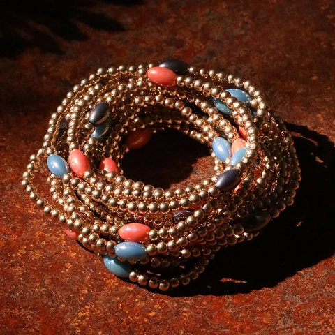 Pulseras De Cuentas Apilables Multicapa Estilo Bohemio Playa Color Oro CCB Y Resina Cuentas Ovaladas De Colores Joyería Mujeres