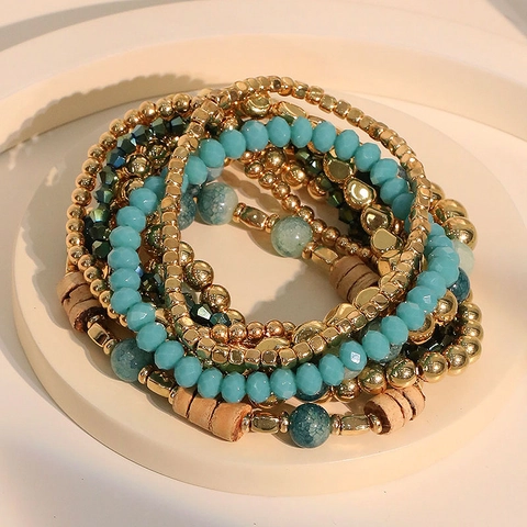 Bracciali Di Perline Multistrato Bohemian Stile Etnico Perline Metalliche Resina Legno Cristallo Artificiale Per Donne