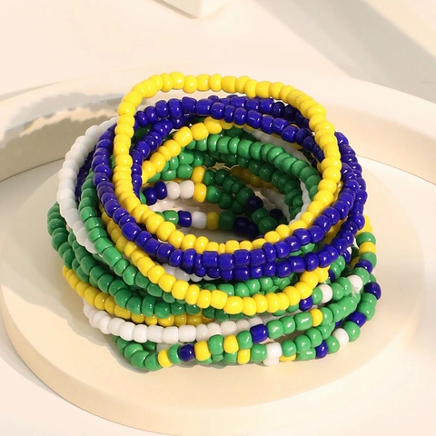 Bohemian Glass Seed Beaded Bracelets Stackable Elastic Multi Layer Colorful Summer Vacation Jewelry For Women