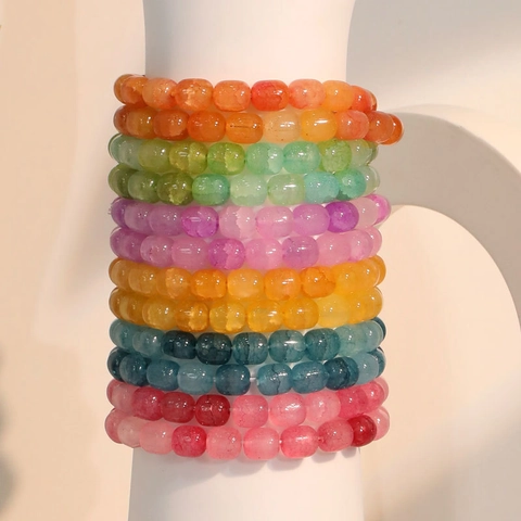 Fashion Cracked Glass Bead Bracelets For Women Colorful Rainbow Multi Layer Stackable Elastic Rope Handmade Jewelry