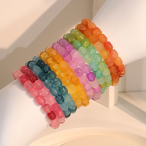 Fashion Cracked Glass Bead Bracelets For Women Colorful Rainbow Multi Layer Stackable Elastic Rope Handmade Jewelry