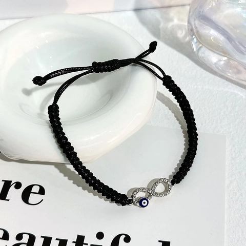 Tobillera Infinito Ojo Turco Cuerda De Cera Ajustable Aleación Estrás Bohemio Playa Joyería Tejida A Mano
