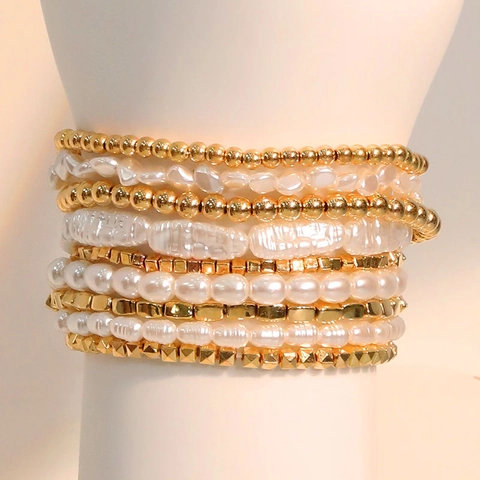 Bohemian Stackable Beaded Bracelets For Women With Imitation Artificial Pearls And Gold CCB Beads Minimalist Multi Layer Fashion Jewelry