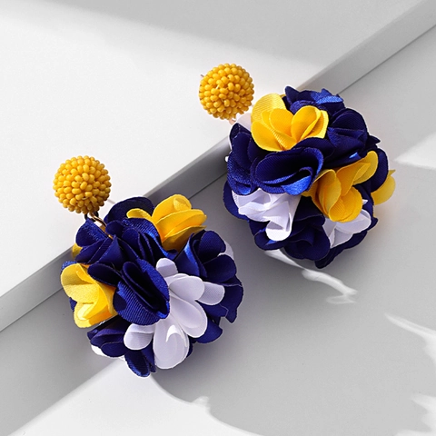 Handmade Fabric Flower Cluster Earrings With Seed Beads And Stainless Steel Earring Post Bohemian Statement Jewelry For Women
