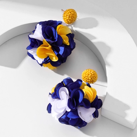 Handmade Fabric Flower Cluster Earrings With Seed Beads And Stainless Steel Earring Post Bohemian Statement Jewelry For Women