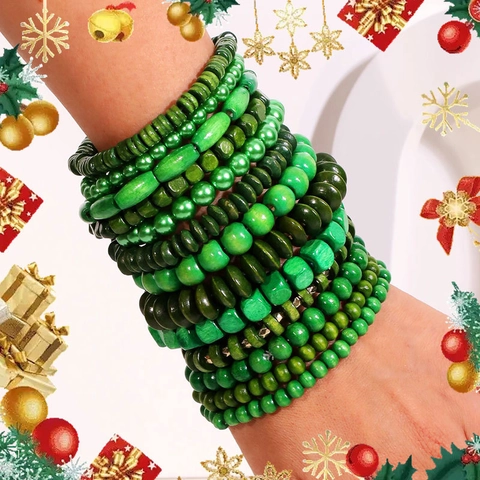 Braccialetti Di Perline Verde Legno CCB Multistrato Impilabile Stile Boho Etnico Gioielli Moda Donne