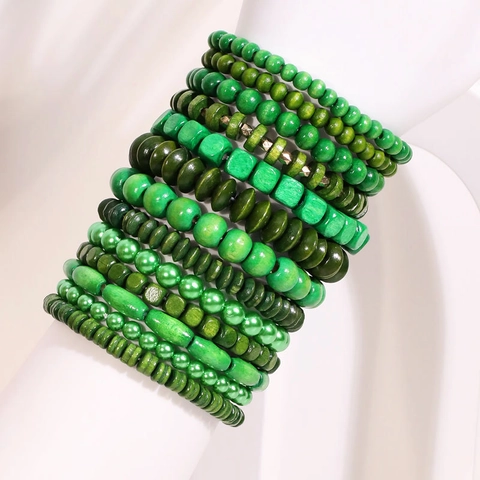 Braccialetti Di Perline Verde Legno CCB Multistrato Impilabile Stile Boho Etnico Gioielli Moda Donne