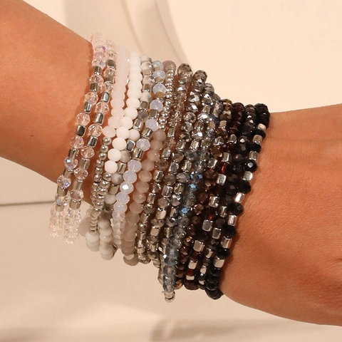 Multi Layer Stackable Beaded Bracelets Glass Crystal CCB Bohemian Trendy Jewelry For Women Elastic