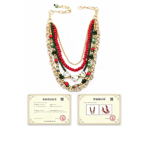 Collana Di Perle A Più Strati Per Donna Ciondolo Cuore Legno Alluminio CCB Natale Rosso Verde Oro Boho Gioielli