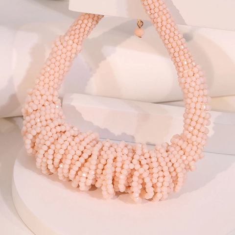 Handmade Artificial Crystal Multi Layer Beaded Choker Necklace For Women Chunky Twisted Aluminum Chain Statement Jewelry