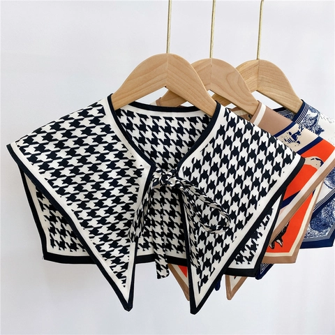 Polyester Detachable Fake Collar Shawl Decorative Houndstooth Floral Print Lightweight Neck Wrap For Women