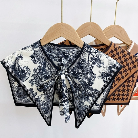Polyester Detachable Fake Collar Shawl Decorative Houndstooth Floral Print Lightweight Neck Wrap For Women