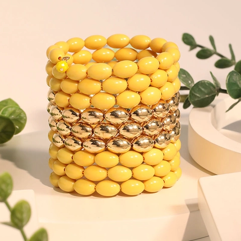 Böhmisches Mehrlagiges Perlenarmband Glasperlen CCB Beschichtet Breit Manschette Modeschmuck Für Damen