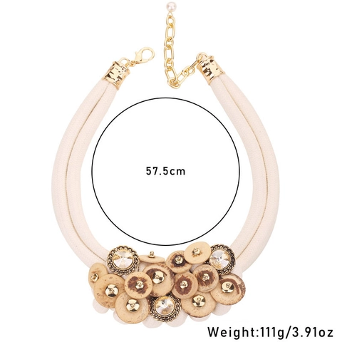 Collana Doppio Strato Bohemienne Con Corda Intrecciata Guscio Di Cocco Legno Strass Gioielli Da Donna