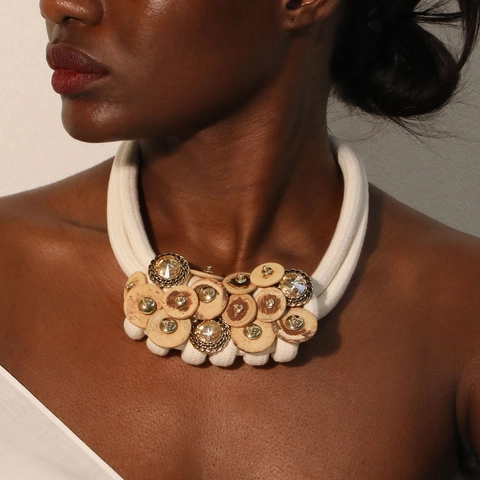 Collana Doppio Strato Bohemienne Con Corda Intrecciata Guscio Di Cocco Legno Strass Gioielli Da Donna
