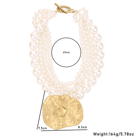 Collana Statement Multistrato Künstliche Perle Sintetiche Per Donna Boho Vintage Lega Pendente Martellato Chiusura A T Jewelry Esagerato