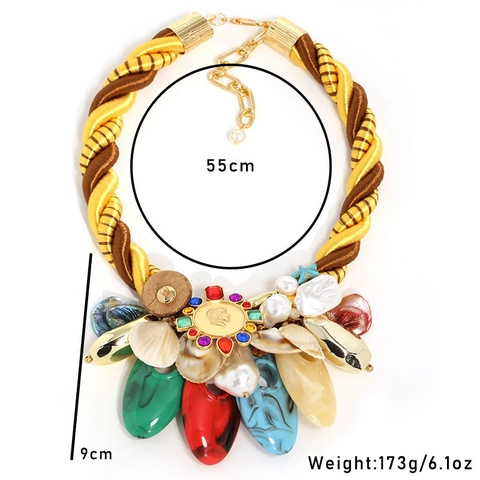 Collar De Declaración Bohemio Con Cordón De Poliéster Resina Concha Imitación Perla Artificial Aleación Joyería Tribal Para Mujeres