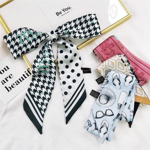 Foulard Stretto Twilly Nastro Per Capelli Stile Francese Poliestere Stampato Simil Raso Decorazione Borse Per Donna