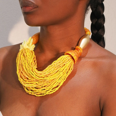 Collana Statement Multistrato Boho Perline In Vetro E Resina Gioielli Etnici Fatti A Mano Accessorio Per Donna