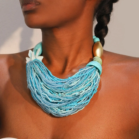 Collana Statement Multistrato Boho Perline In Vetro E Resina Gioielli Etnici Fatti A Mano Accessorio Per Donna