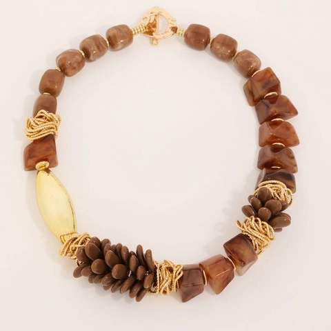 Collana Statement Simulazione Pigna Per Donne Resina Lega Perle Grosse Stile Bohémien Etnico Vintage