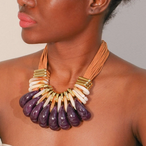 Bohemian Statement Necklace For Women Multi Strand Wax Rope Acrylic Water Drop Pendants Ethnic Style Jewelry Accessory