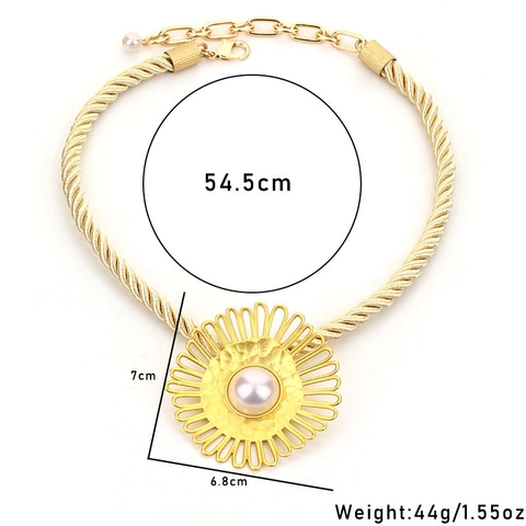 Collana Con Ciondolo A Girasole E Perla Artificial Grande Catena Di Corda Intrecciata Dorata Spessa Gioielli Vintage Per Donna