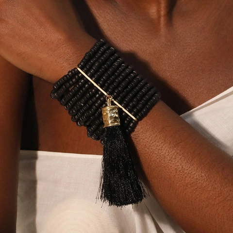 Meerlaagse Boheemse Kralenarmband Met Kwastje Legering Glas Polyester Etnische Handgemaakte Sieraden
