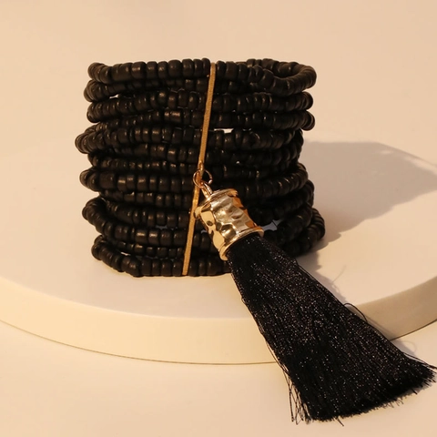 Meerlaagse Boheemse Kralenarmband Met Kwastje Legering Glas Polyester Etnische Handgemaakte Sieraden