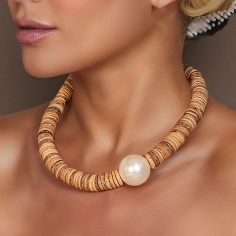 Collar Pendientes Bohemios Concha De Coco Perla Artificial Aleación Cierre OT Estilo Étnico Para Mujeres