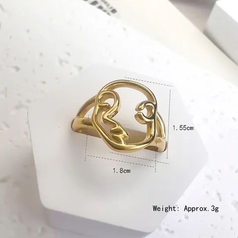 Anello In Acciaio Inossidabile Viso Astratto Minimalista Ritratto Umano Cavo Regolabile Gioielli Dichiarazione Per Donne