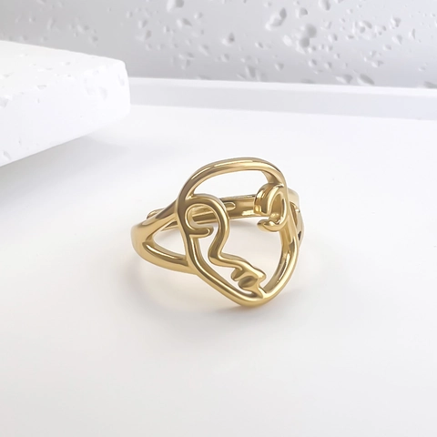 Anello In Acciaio Inossidabile Viso Astratto Minimalista Ritratto Umano Cavo Regolabile Gioielli Dichiarazione Per Donne