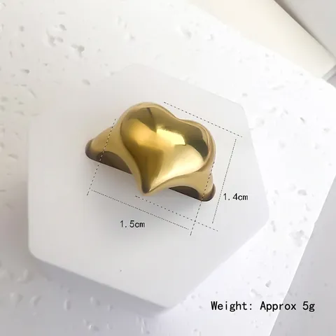 18K Gold Plated Stainless Steel Heart Ring For Women Chunky 3D Puffy Heart Adjustable Open Ring Minimalist Jewelry