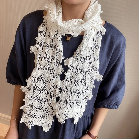 Sciarpa In Pizzo Svuotata Vintage In Cotone All'uncinetto Floreale Cravatta Decorativa Sottile Per Donna Sciarpa Elegante