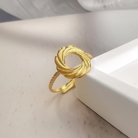 Edelstahl Gedrehter Seilring Vergoldet Hohlkreis Verstellbarer Offener Ring Französischer Vintage Minimalistischer Schmuck Damen