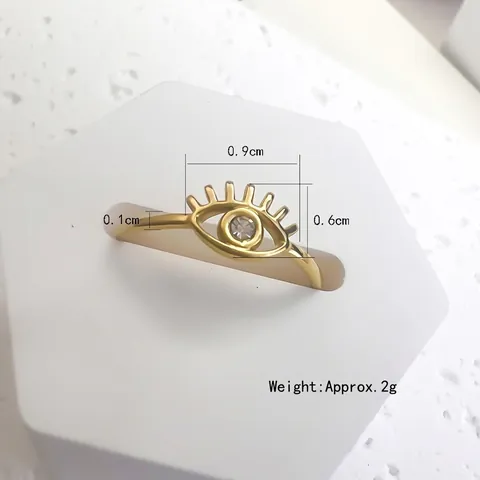 Evil Eye Edelstahl Offener Ring 18K Vergoldet Zirkonia Verstellbar Wimper Trendiger Schmuck Für Frauen