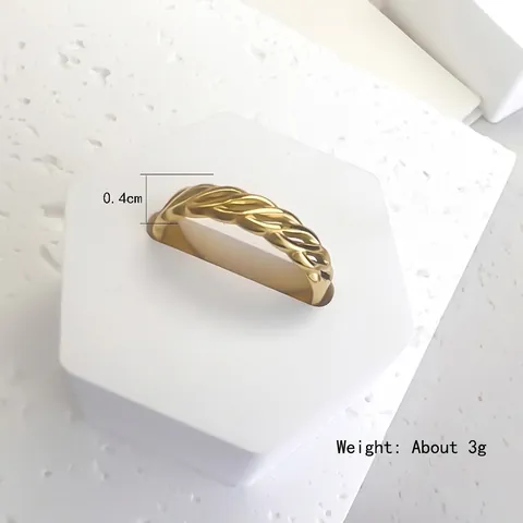 Anillo Abierto Con Textura Trenzada Torcida Vintage De Acero Inoxidable Color Dorado Minimalista Para Mujer