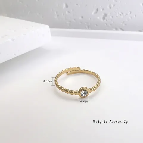 Edelstahl Zirkonia Verstellbarer Offener Ring Vergoldet Perlenband Minimalistischer Einzelschmuck Für Frauen