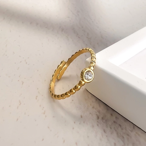 Edelstahl Zirkonia Verstellbarer Offener Ring Vergoldet Perlenband Minimalistischer Einzelschmuck Für Frauen