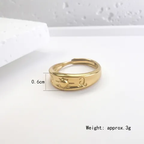 Verstelbare Open Ring 18K Verguld Roestvrij Staal Reliëf Zon Maan Hemels Patroon Retro Boho Sieraden Voor Dames