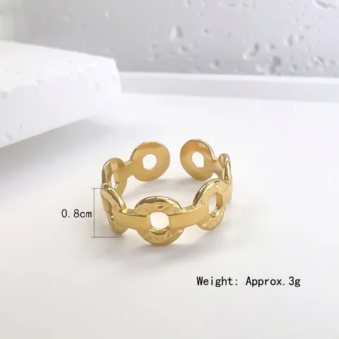 Edelstahl Kettenring 18K Vergoldet Hammerschlag Textur Geometrische Schnalle Verstellbar Offener Ring Schmuck Für Damen