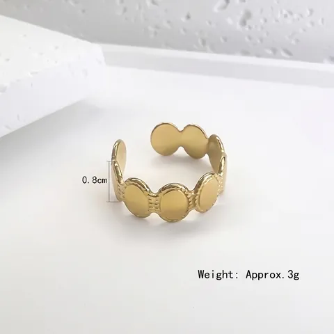 Minimalistischer Edelstahl Offener Ring Vergoldet Oval Milgrain Perlenrand Geometrischer Schmuck Damen Verstellbar