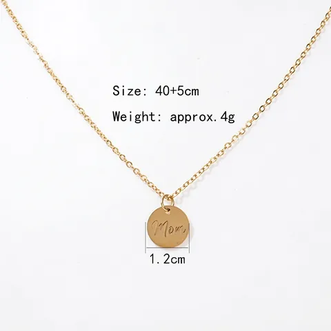Minimalist Stainless Steel Necklace With Mom Engraved Circular Pendant Mirror Polished Round Disk Jewelry For Women Mother Gift