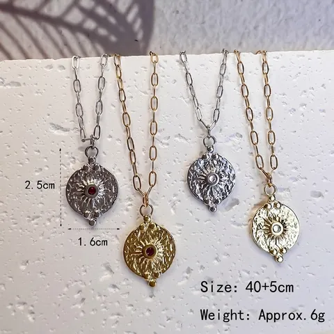 Collana Con Pendente A Moneta Rotonda Motivo Sole Vintage Acciaio Inossidabile Zircone Intarsiato Stile Boho Gioielli Donna