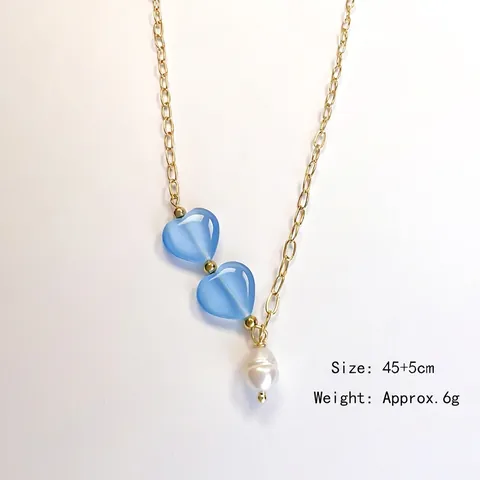 Elegant Stainless Steel Necklace For Women With Cat Eye Heart Beads And Artificial Baroque Pearl Pendant Y Shaped Golden Chain