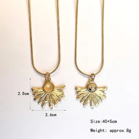 Edelstahl Sonnenstrahl Anhänger Halskette Mit Naturstein Inlay Schlangenknochenkette Vintage Schmuck Für Damen