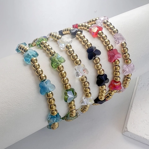 Bracciale Perline Acciaio Inossidabile Fatto A Mano Ciondoli Farfalla Vetro Colorato Stile Vintage Bohemien Per Donna