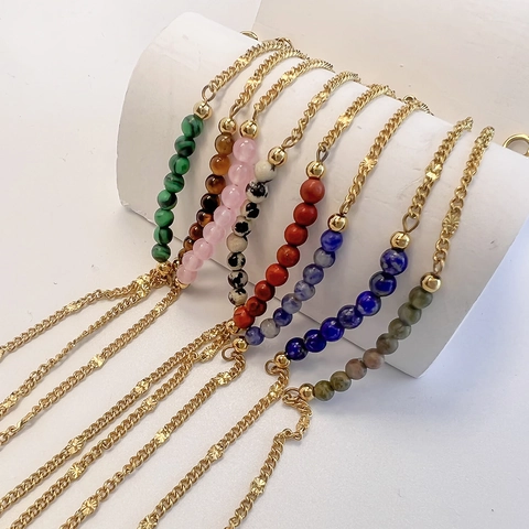Trendiges Edelstahl Goldkette Armband Für Damen Naturstein Perlen Rosa Quarz Tigerauge Boho Schmuck Verstellbares Geschenk