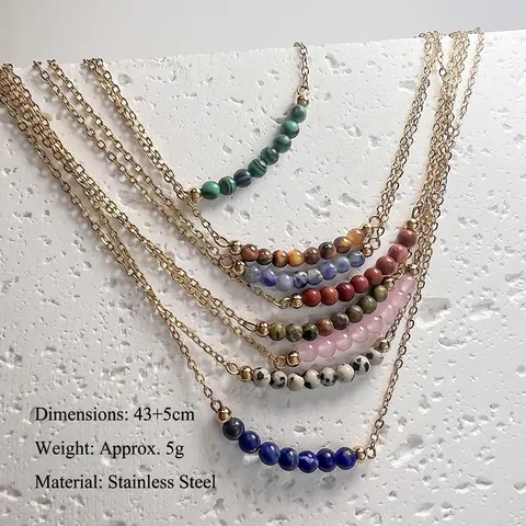 Natuursteen Ronde Kralen Ketting Roestvrij Staal Goud Dunne Ketting Minimalistische Kralen Clavicle Choker Voor Dames Boho
